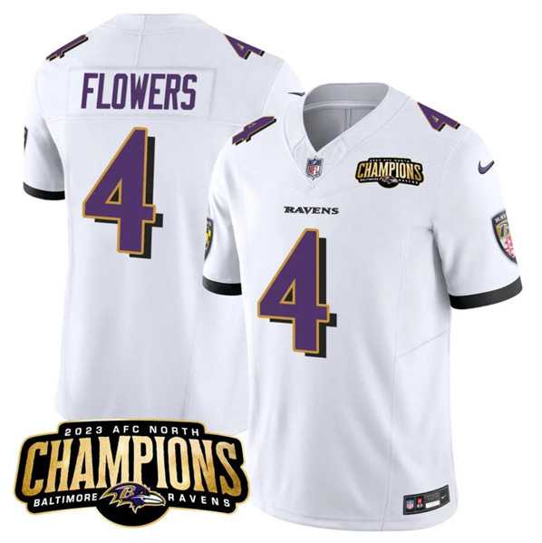 Men & Women & Youth Baltimore Ravens #4 Zay Flowers White 2023 F.U.S.E. AFC North Champions Vapor Limited Jersey,We sell and wholesale Men & Women & Youth Baltimore Ravens #4 Zay Flowers White 2023 F.U.S.E. AFC North Champions Vapor Limited Jersey on line form chian!